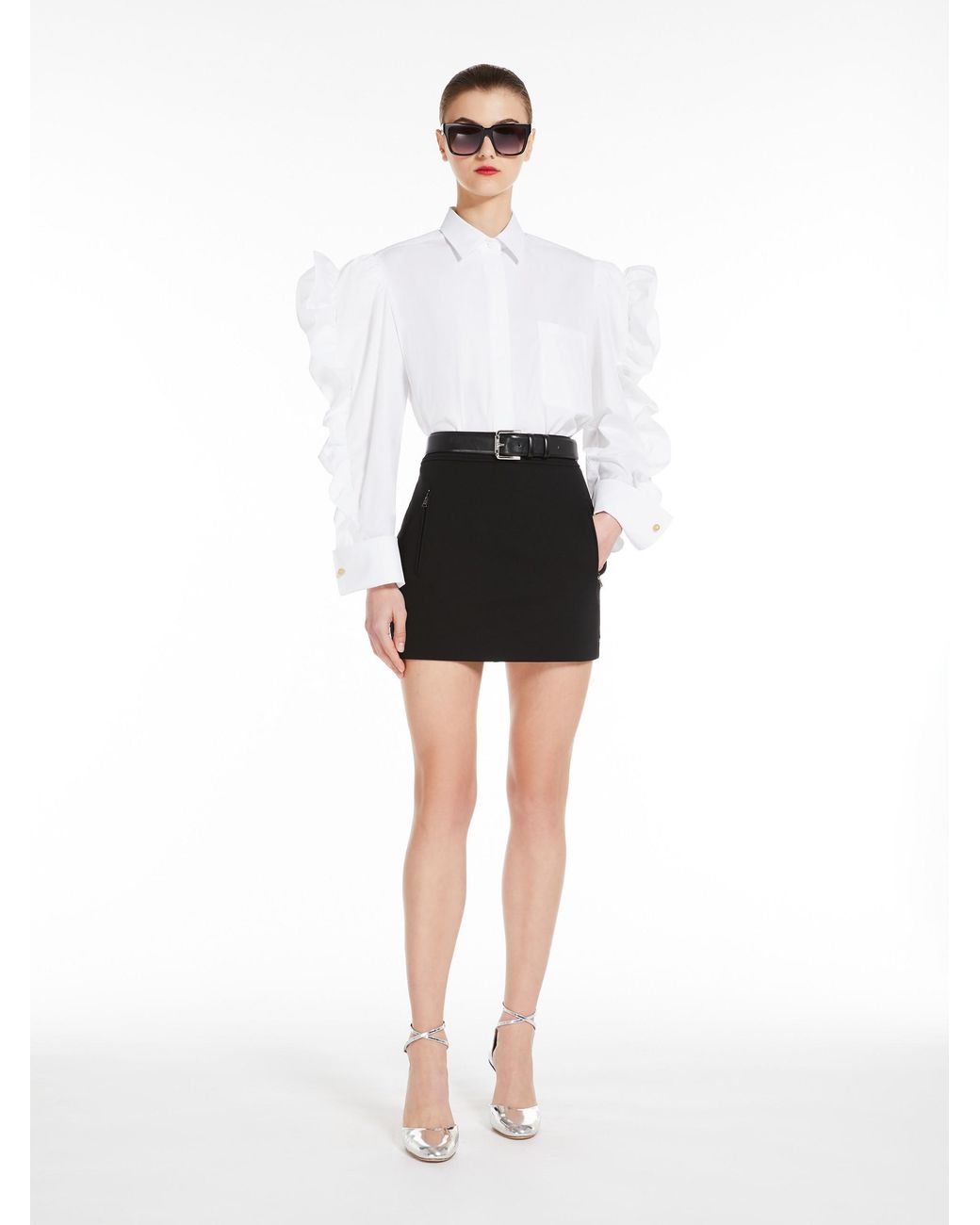 Max Mara White Pleiadi Buttoned Ruffle-Sleeved Shirt