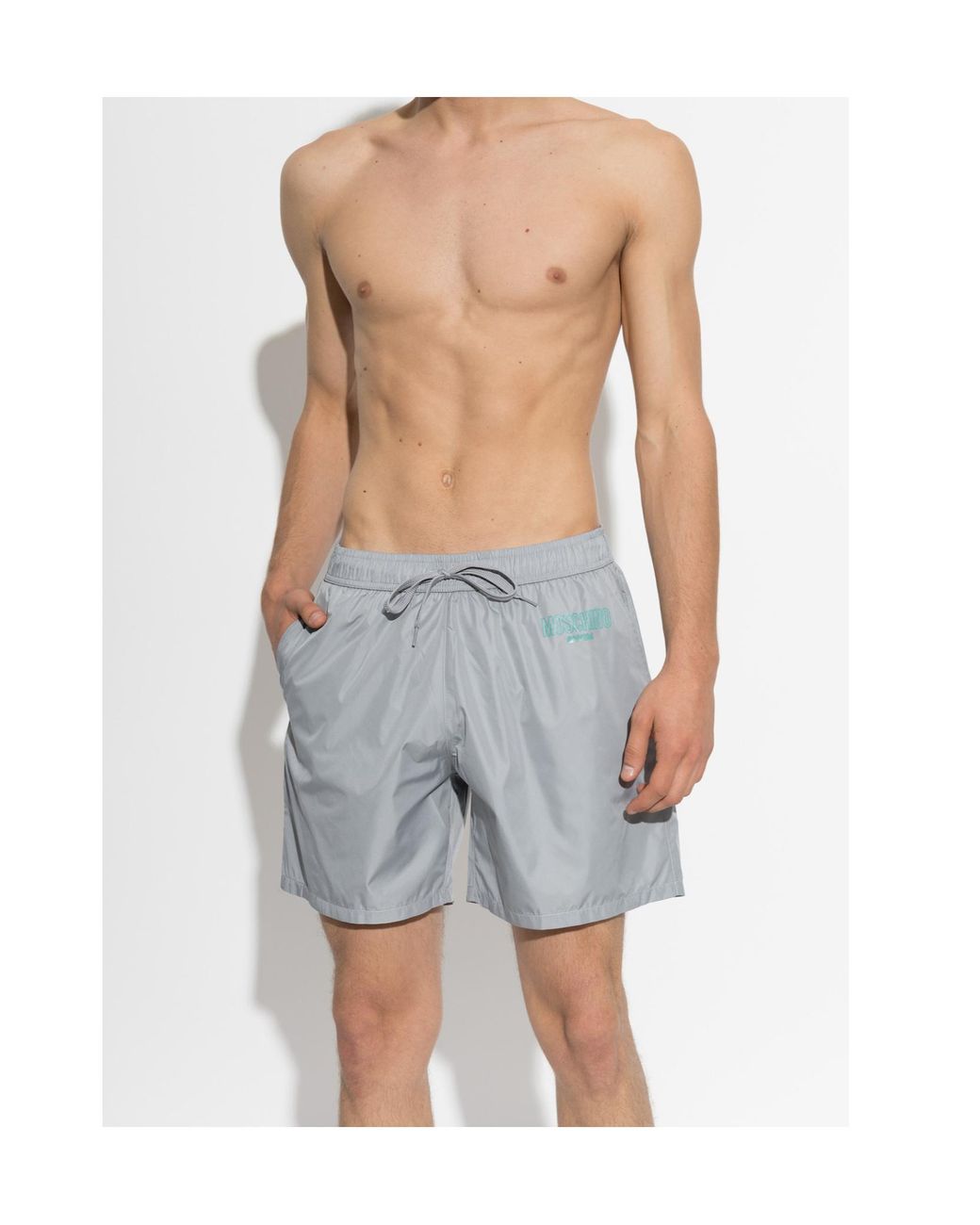 Moschino Gray Logo Swim Shorts for men