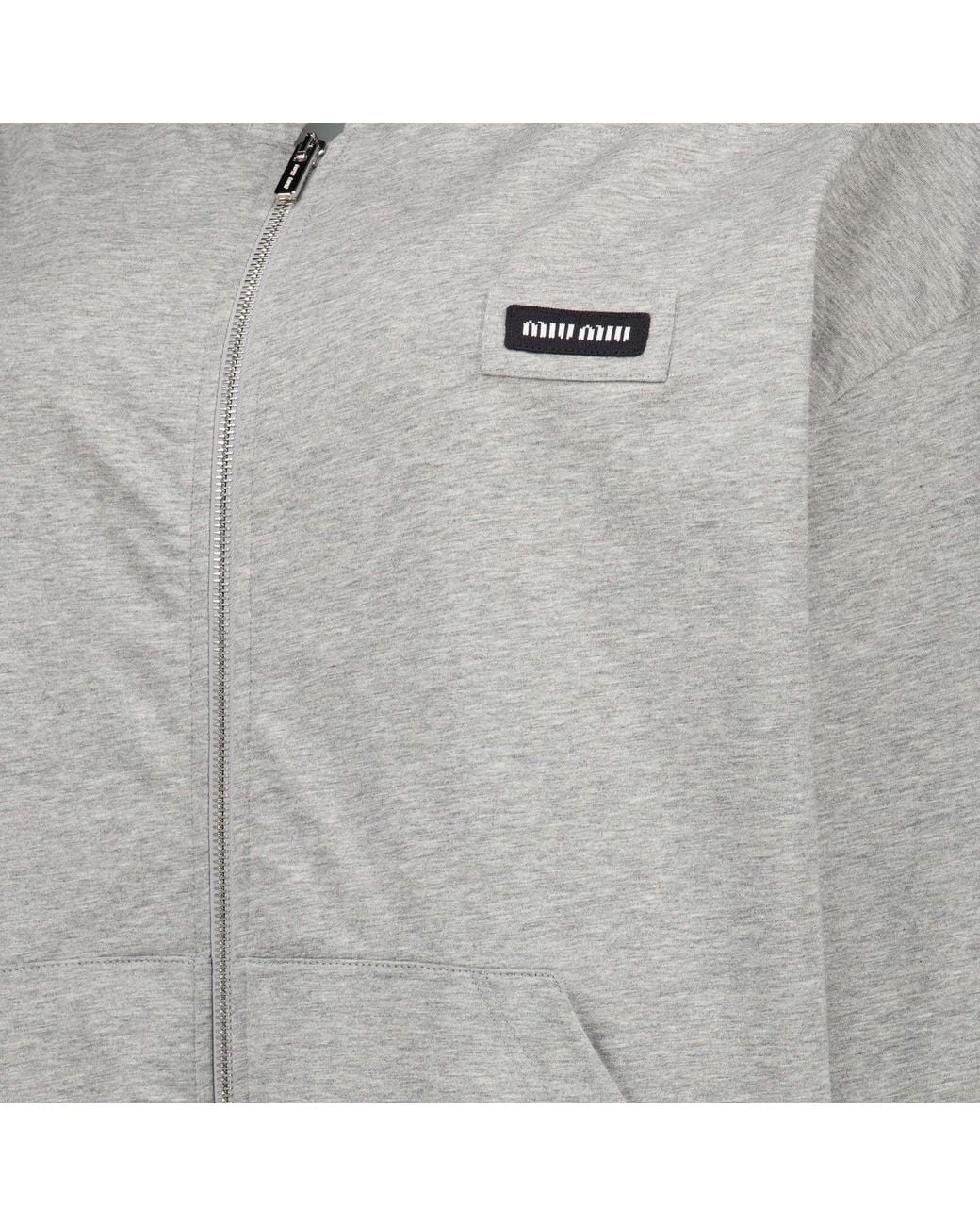 Miu Miu Gray Logo Zip-Up Hoodie
