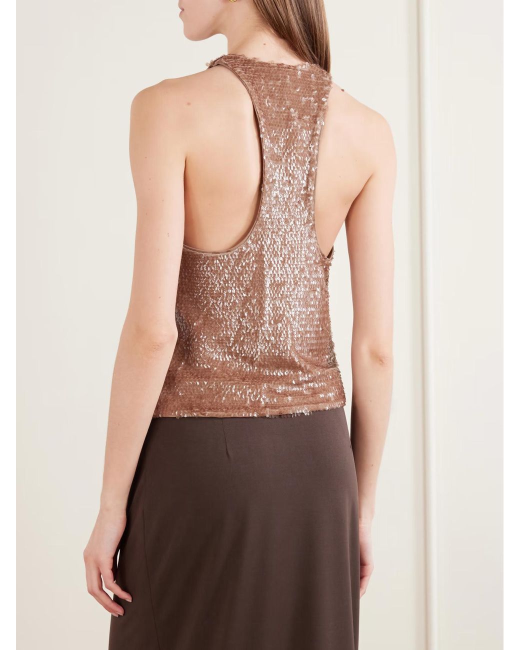 Staud Brown Bree Sequined Top