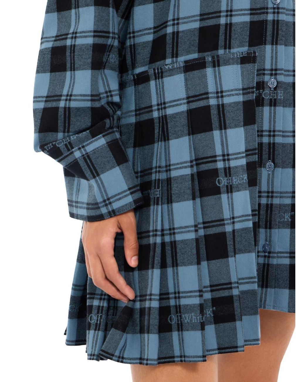 Off-White c/o Virgil Abloh Blue Checked Flannel Shirt Dress