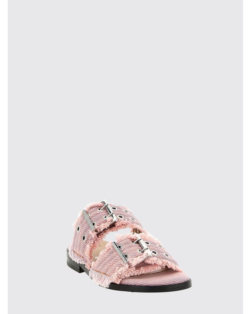 Ganni Pink Fringed Buckle Flat Sandals