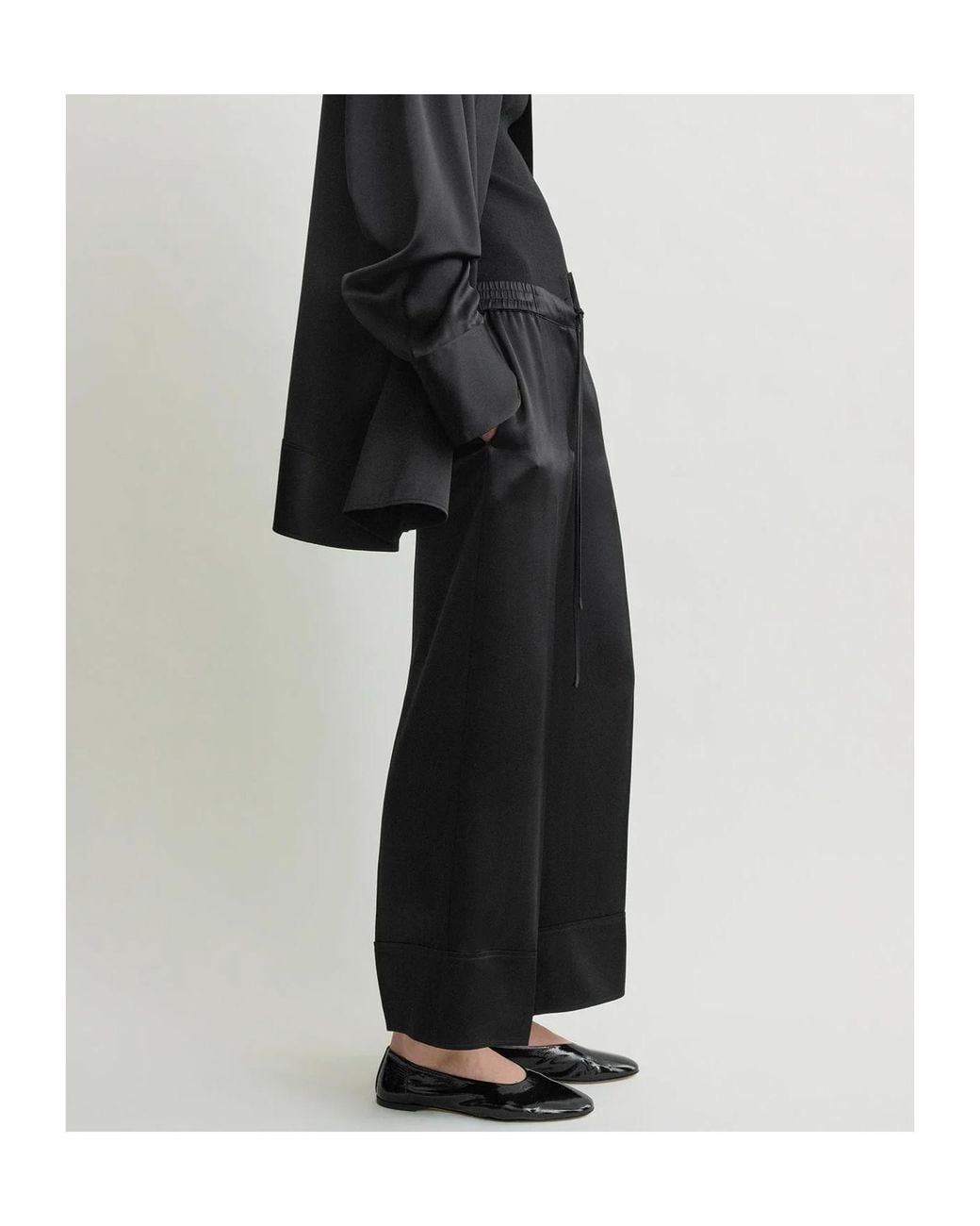 Totême Black Satin Drawstring Trousers