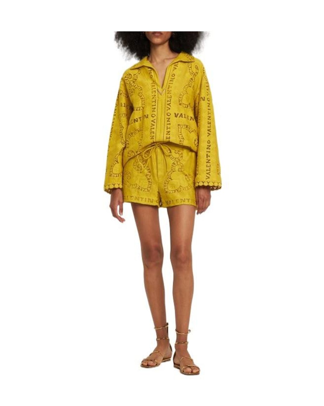 Valentino Yellow Shorts With Embroidered Details