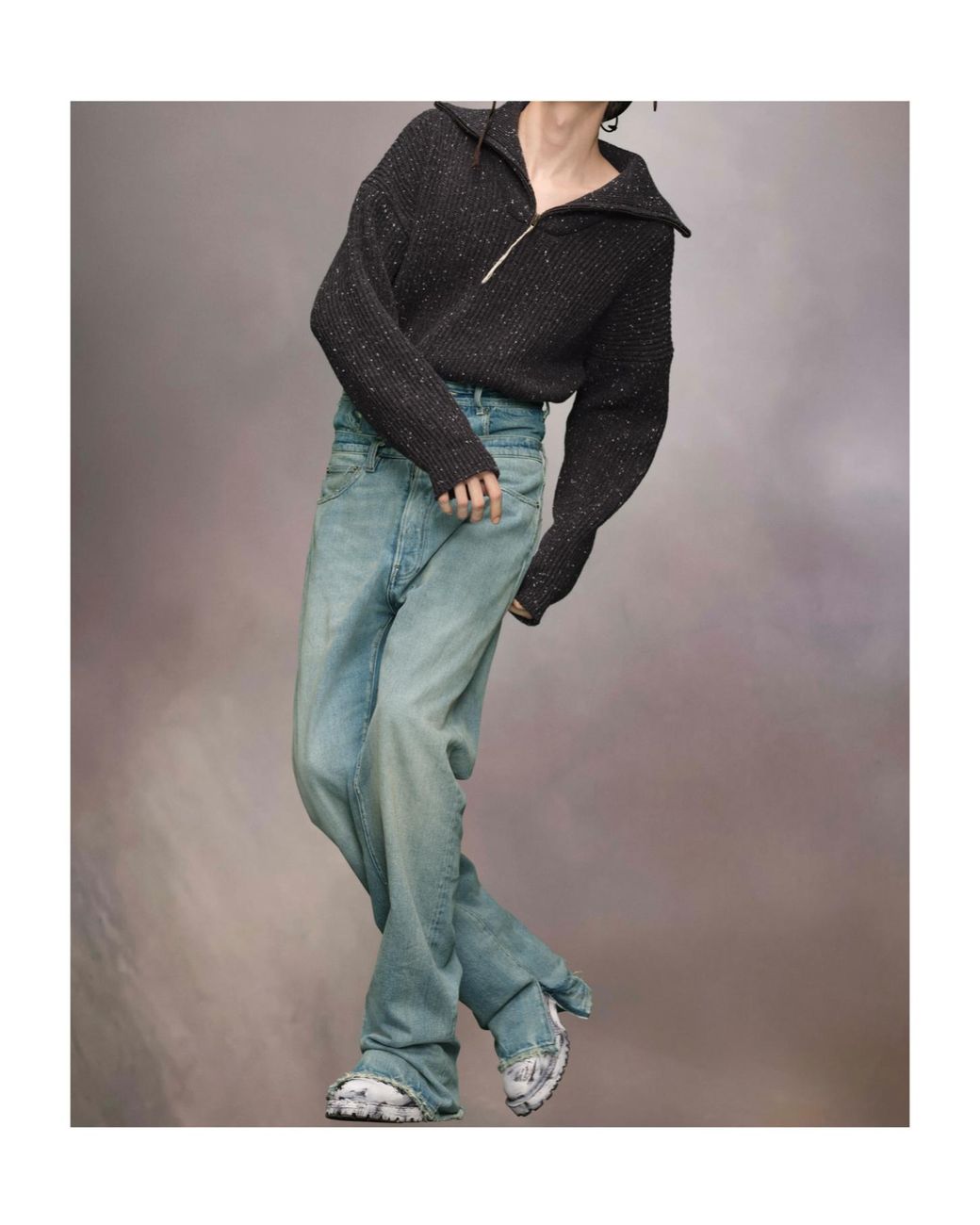 Maison Margiela Black Zip Polo Knitted Sweater for men