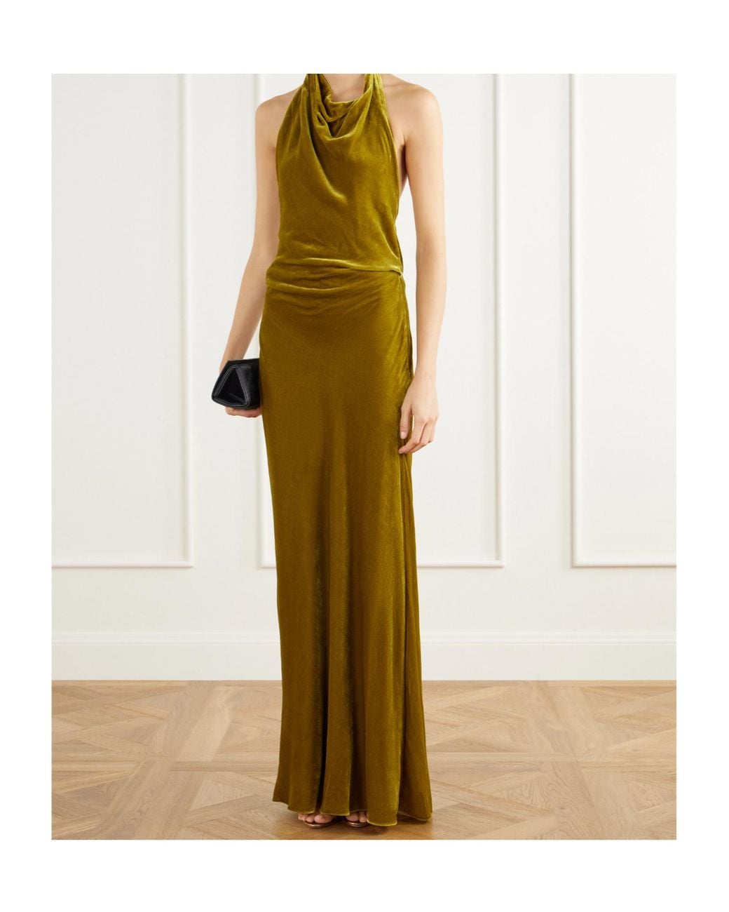Jonathan Simkhai Green Reannon Draped Velvet Open-Back Gown