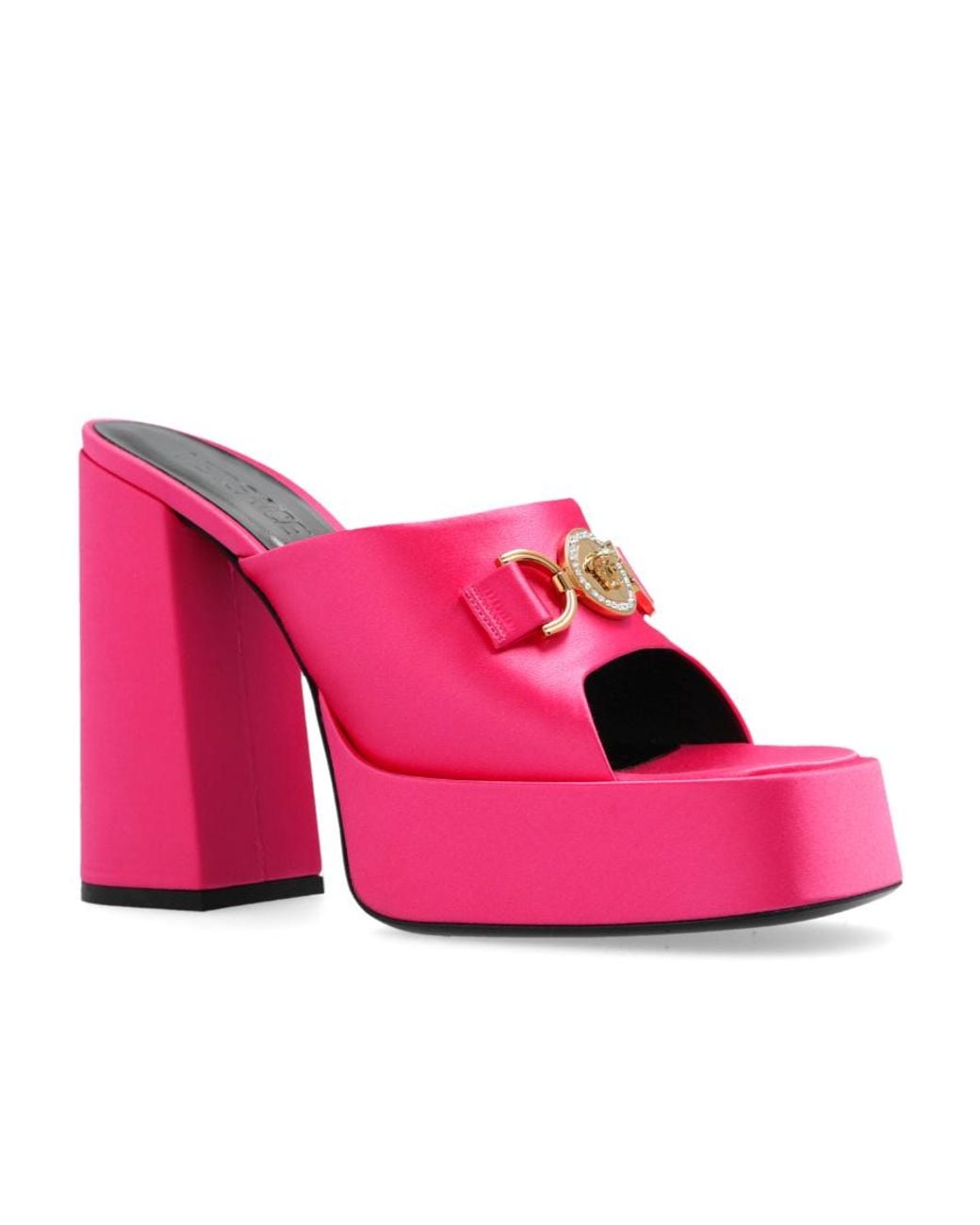 Versace Pink Medusa Embellished Slip-On Sandals