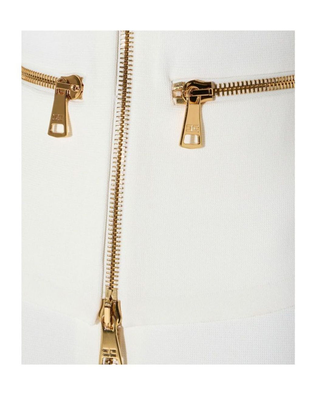 Elisabetta Franchi White Zip-Front Fitted Cardigan
