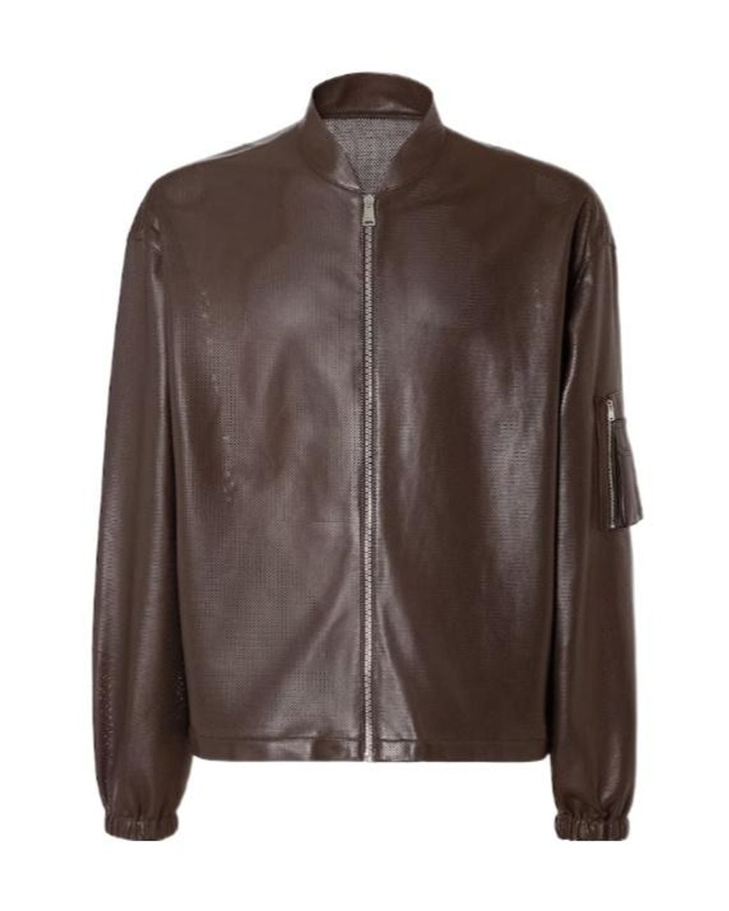 Fendi Brown Zip-Up Leather Jacket for men