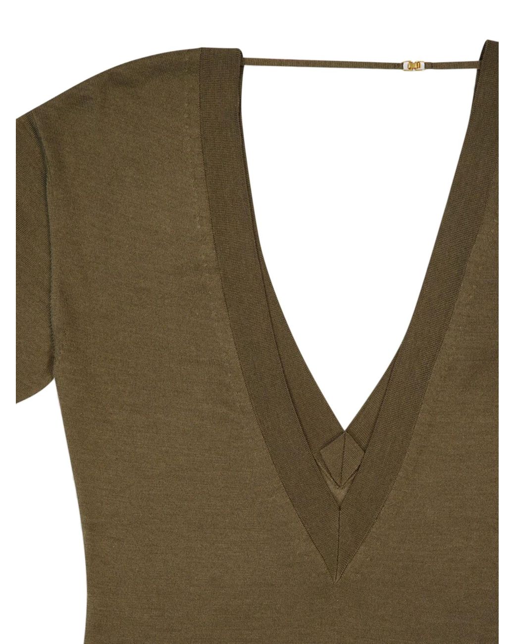 Saint Laurent Green Long-Sleeved V-Neck Jumpsuit