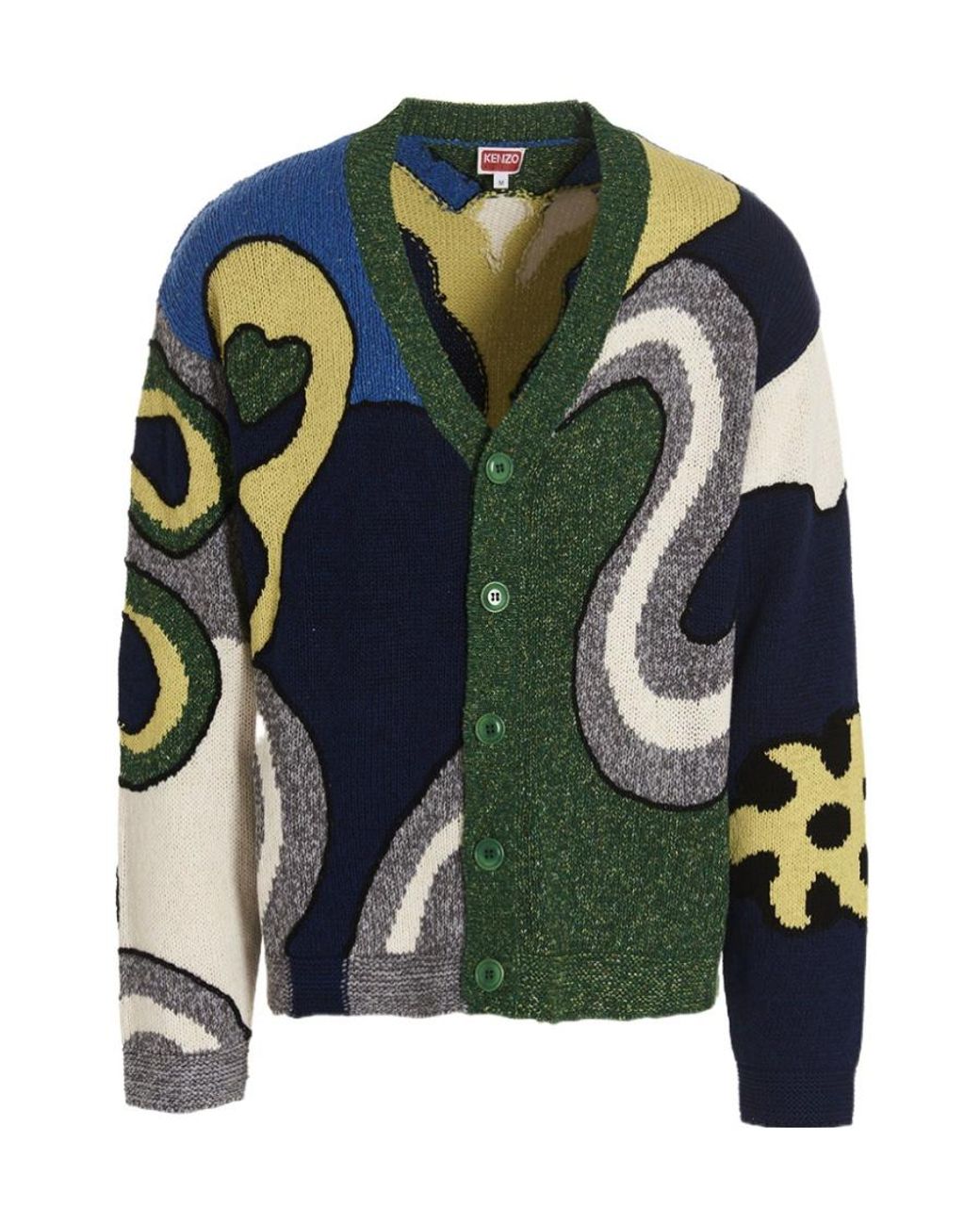 KENZO Green Graphic-Print Knit Cardigan for men