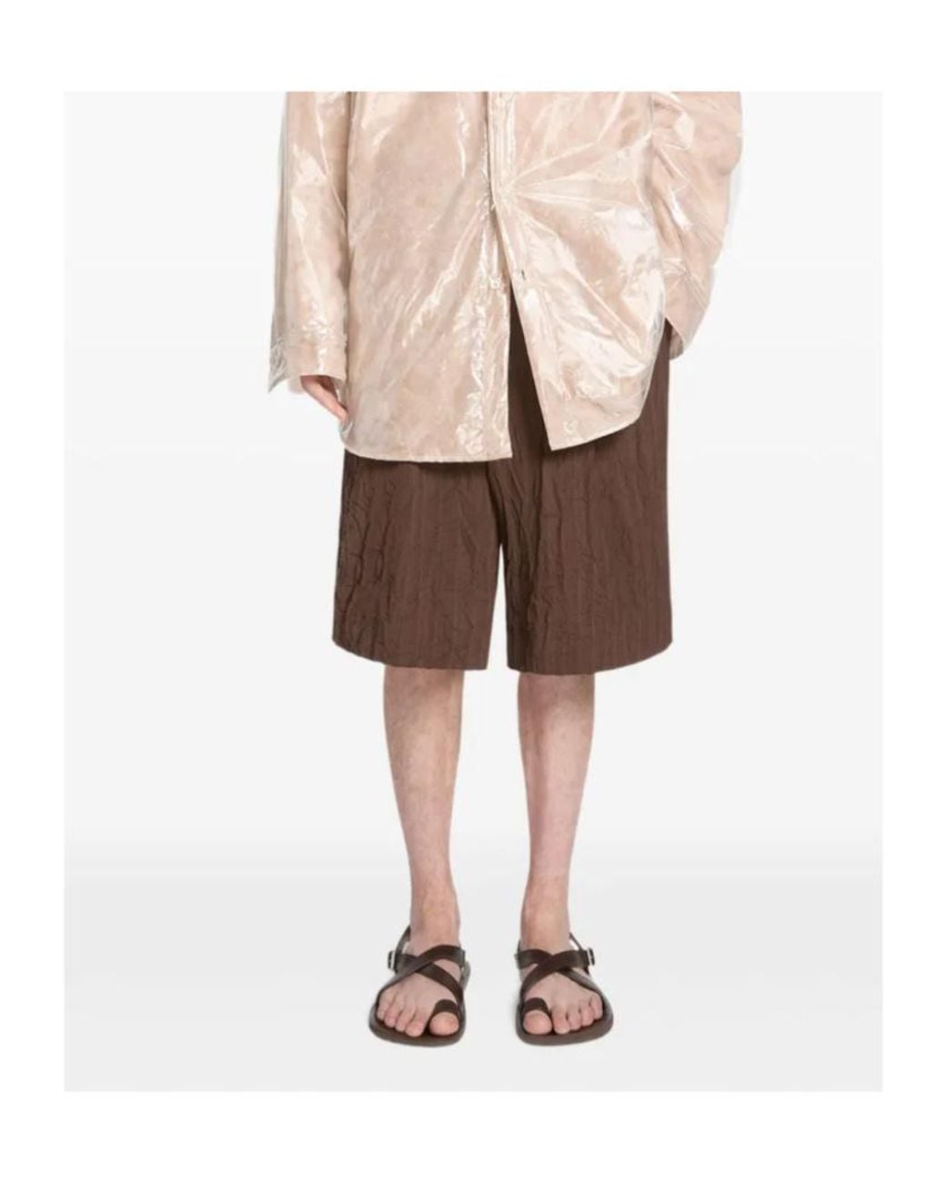 Dries Van Noten Brown Pleated Bermuda Shorts for men