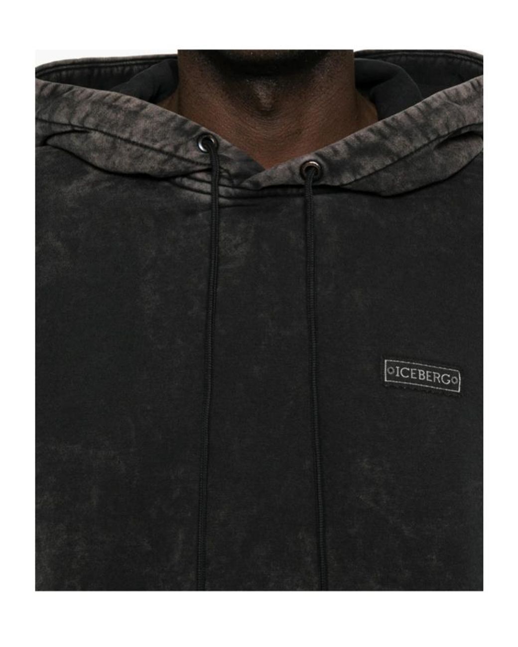 Iceberg Black Acid-Wash Logo-Patch Hoodie for men