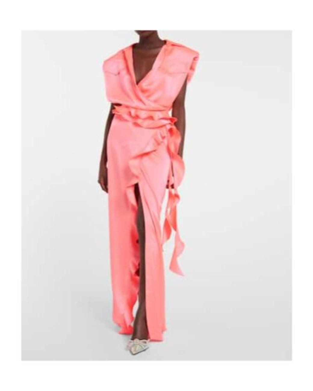 David Koma Pink Ruffle Satin Wrap Gown
