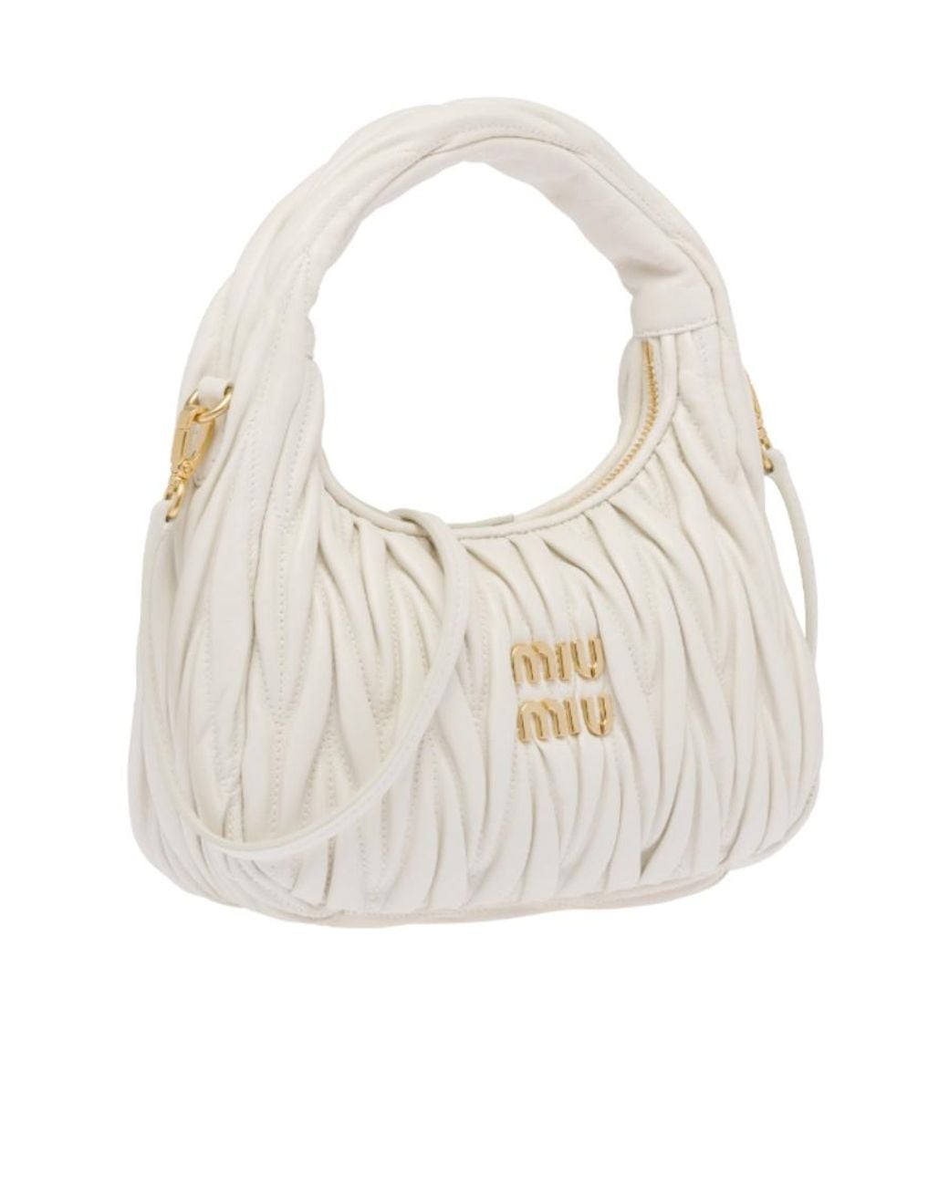 Miu Miu White Miu Wander Matelassé Nappa Leather Mini Hobo Bag