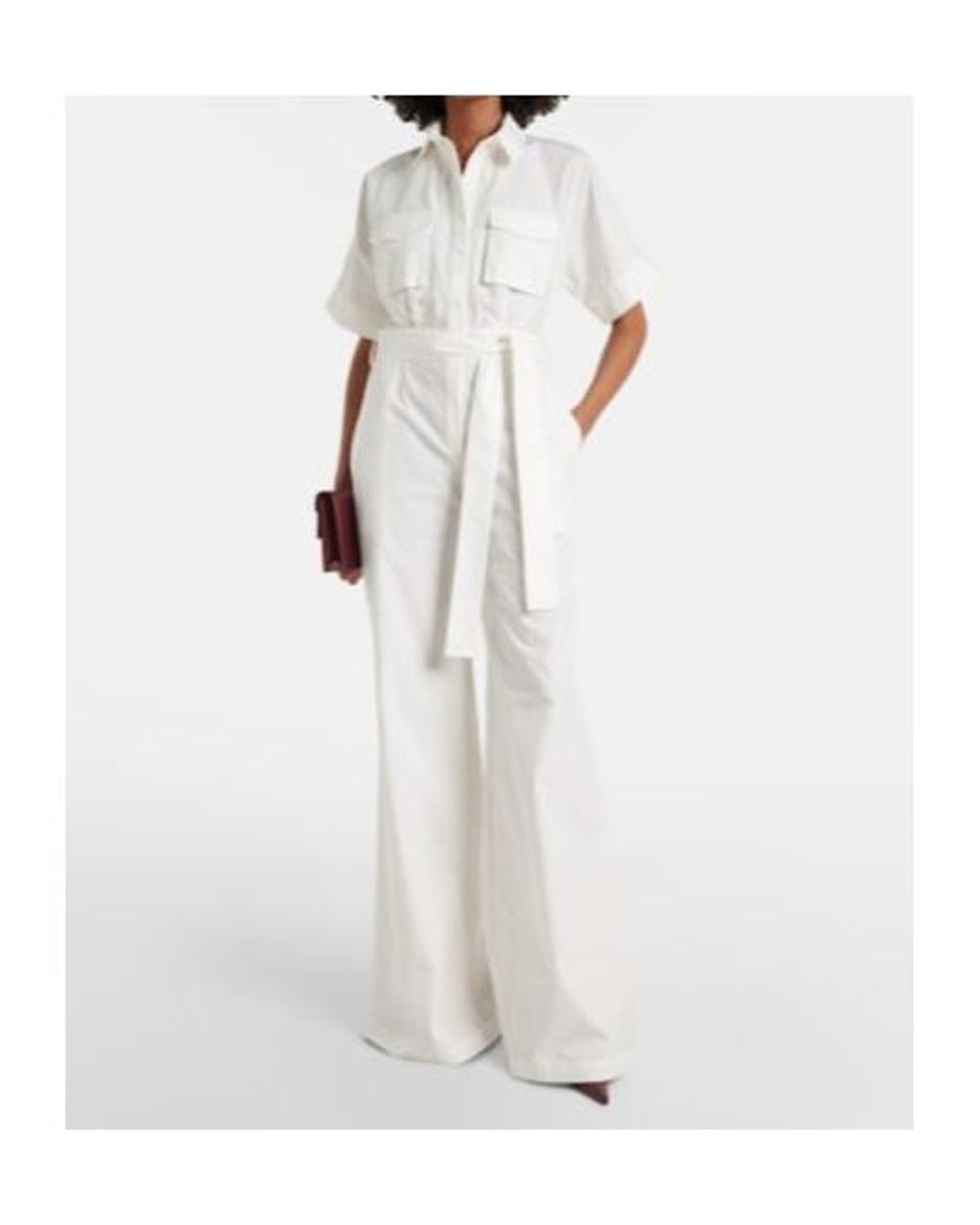 Elie Saab White Belted Cotton Jumpsuit