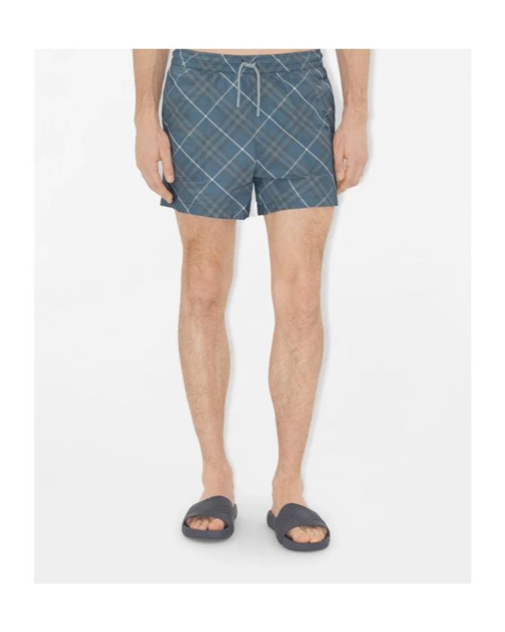 Burberry Blue Embossed Check Dive Slides for men