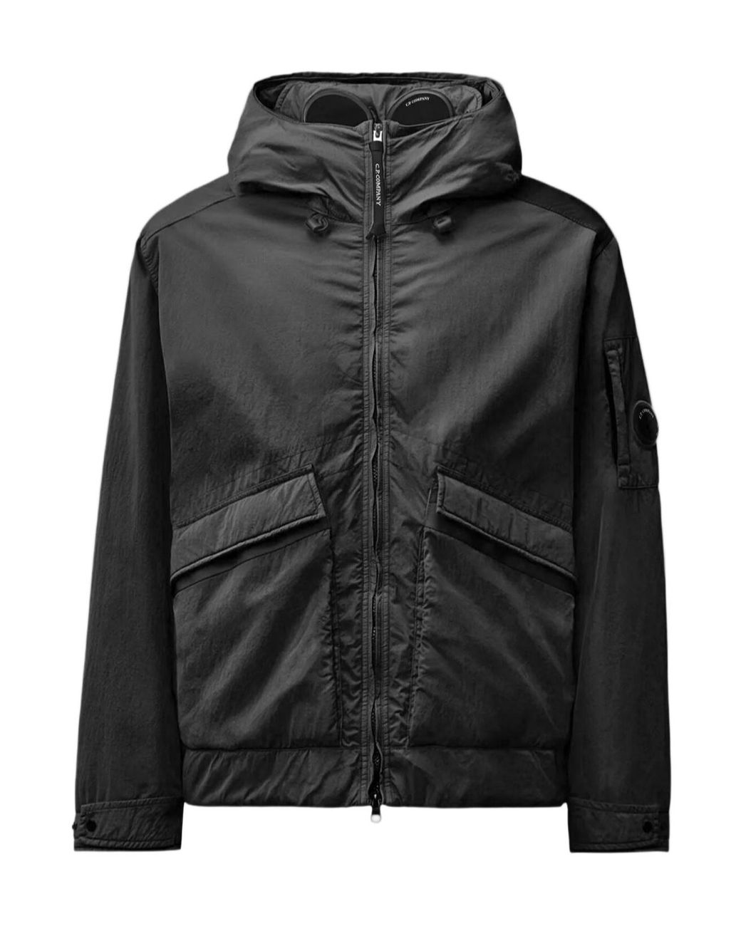 C P Company Black Zip-Up Hooded Casual Jacket for men