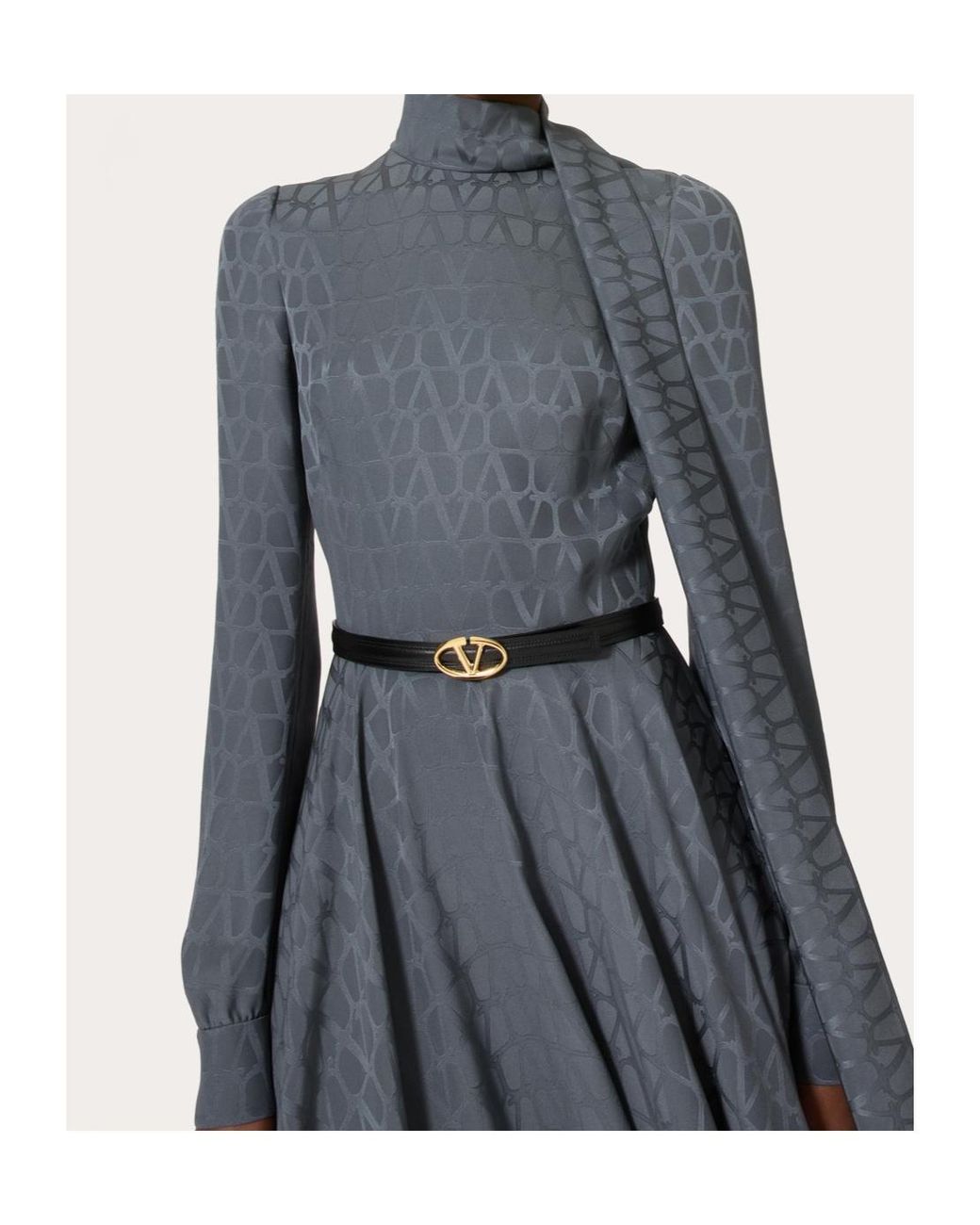 Valentino Gray Iconograph Print Midi Dress