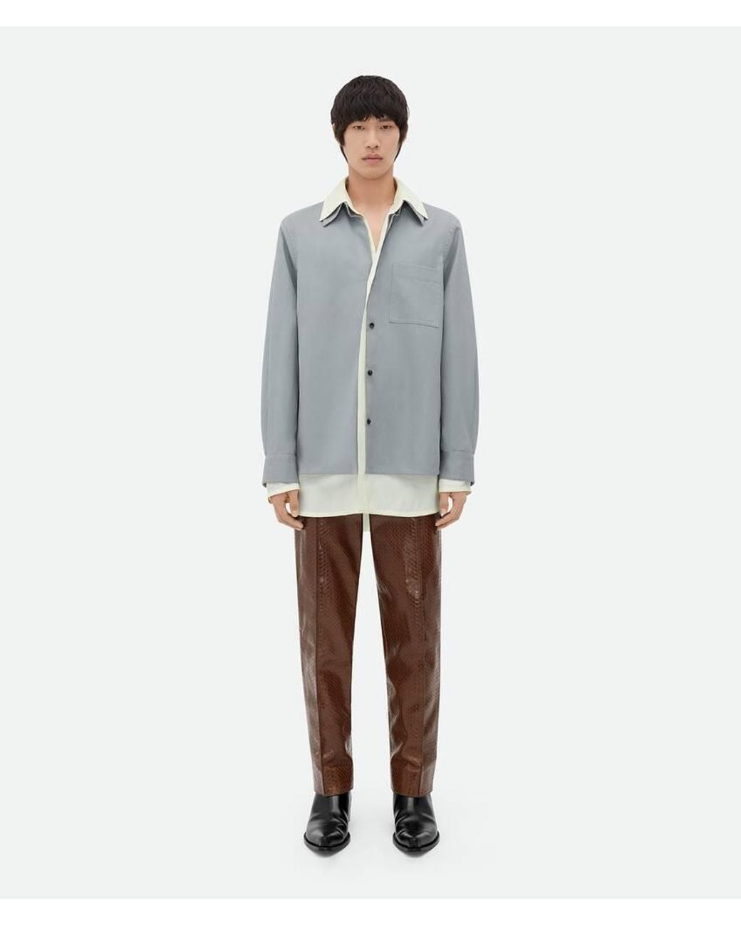 Bottega Veneta Gray Double Layer Long-Sleeved Shirt for men