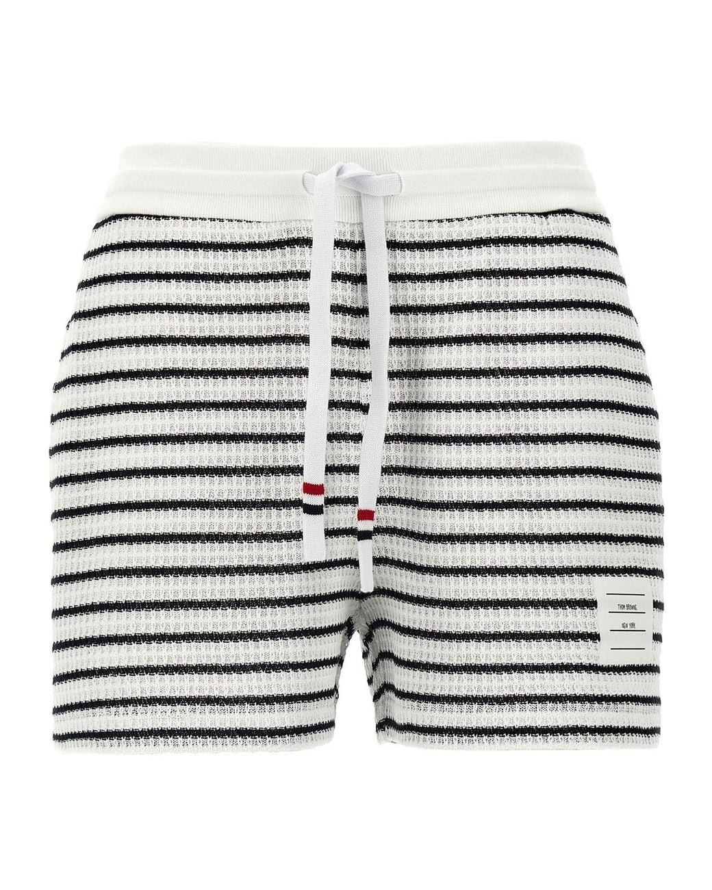Thom Browne Blue Logo Patch Striped Drawstring Shorts