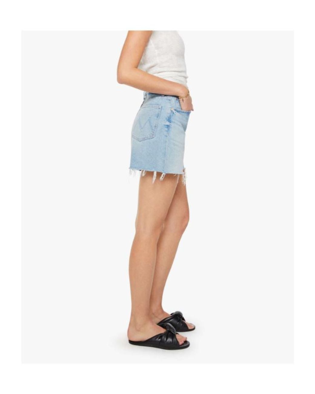 Mother Blue Frayed-Edge Denim Shorts