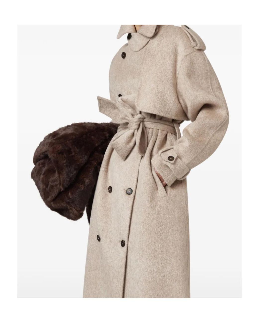 GIUSEPPE DI MORABITO Natural Double-Breasted High Neck Coat