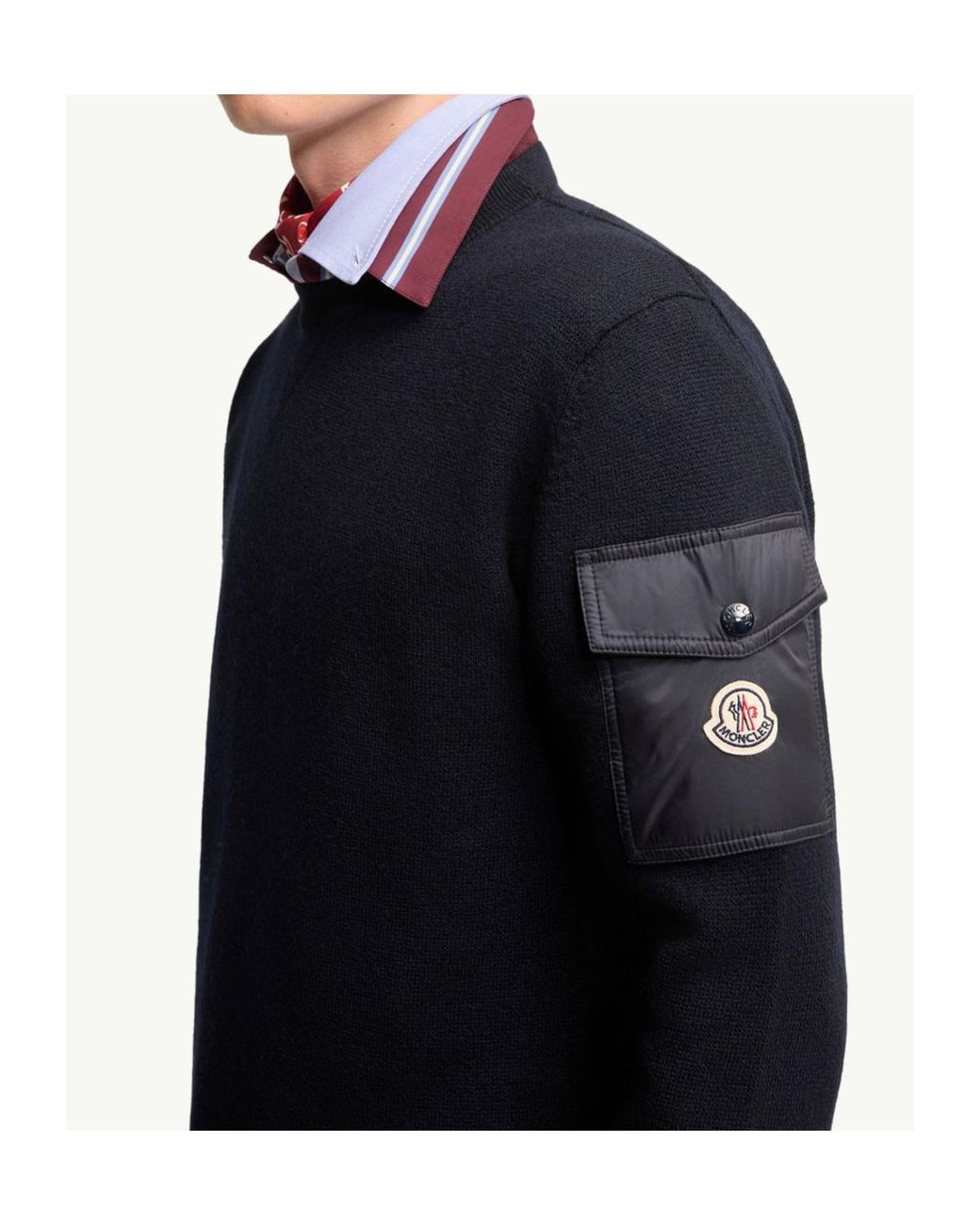 Moncler Blue Logo Patch Crewneck Jumper for men