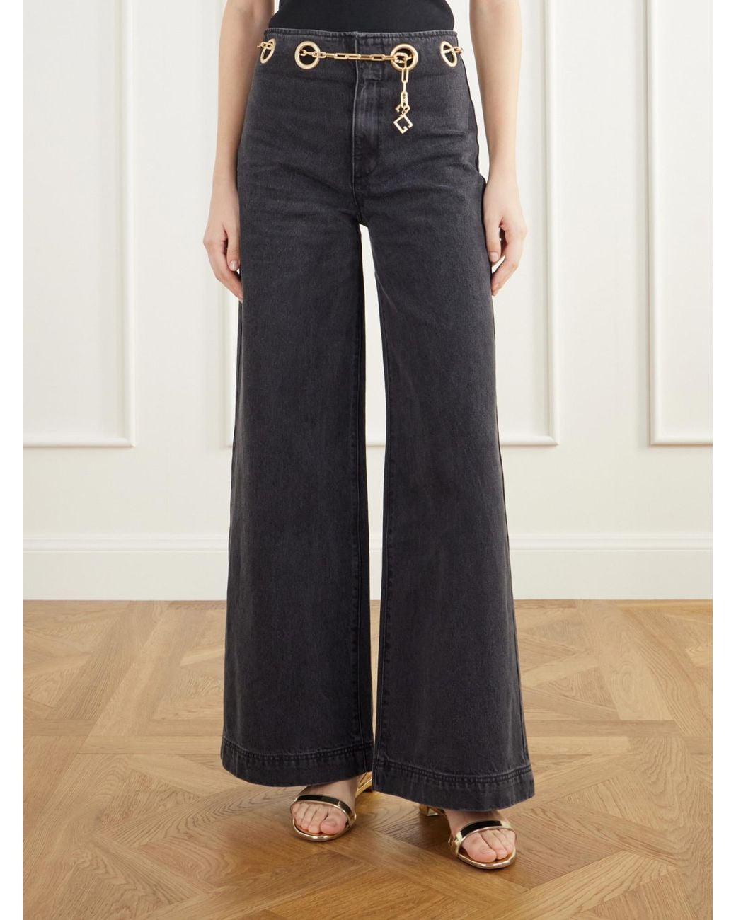 Cult Gaia Black Embellished Low-Rise Flared Jeans