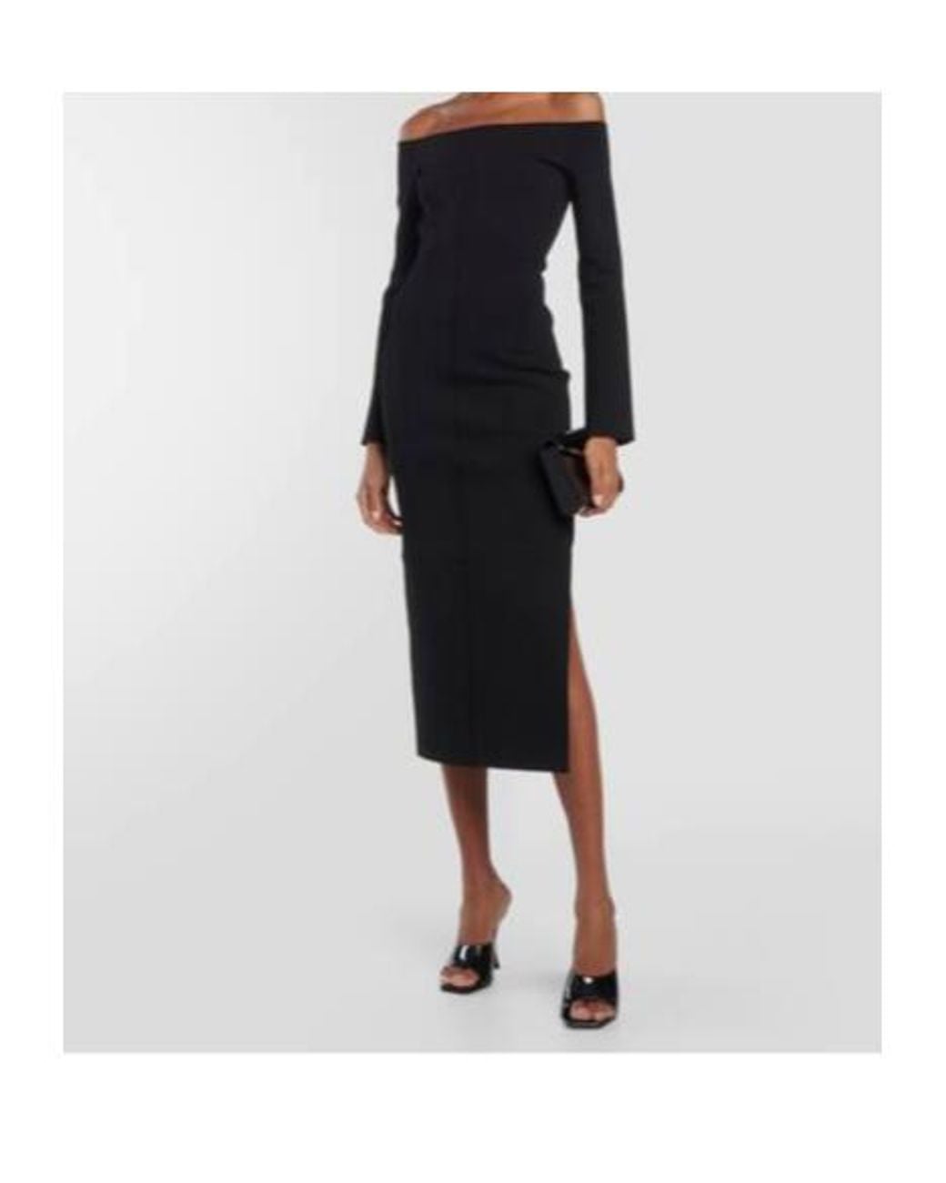 Galvan Black Aphrodite Off-Shoulder Midi Dress
