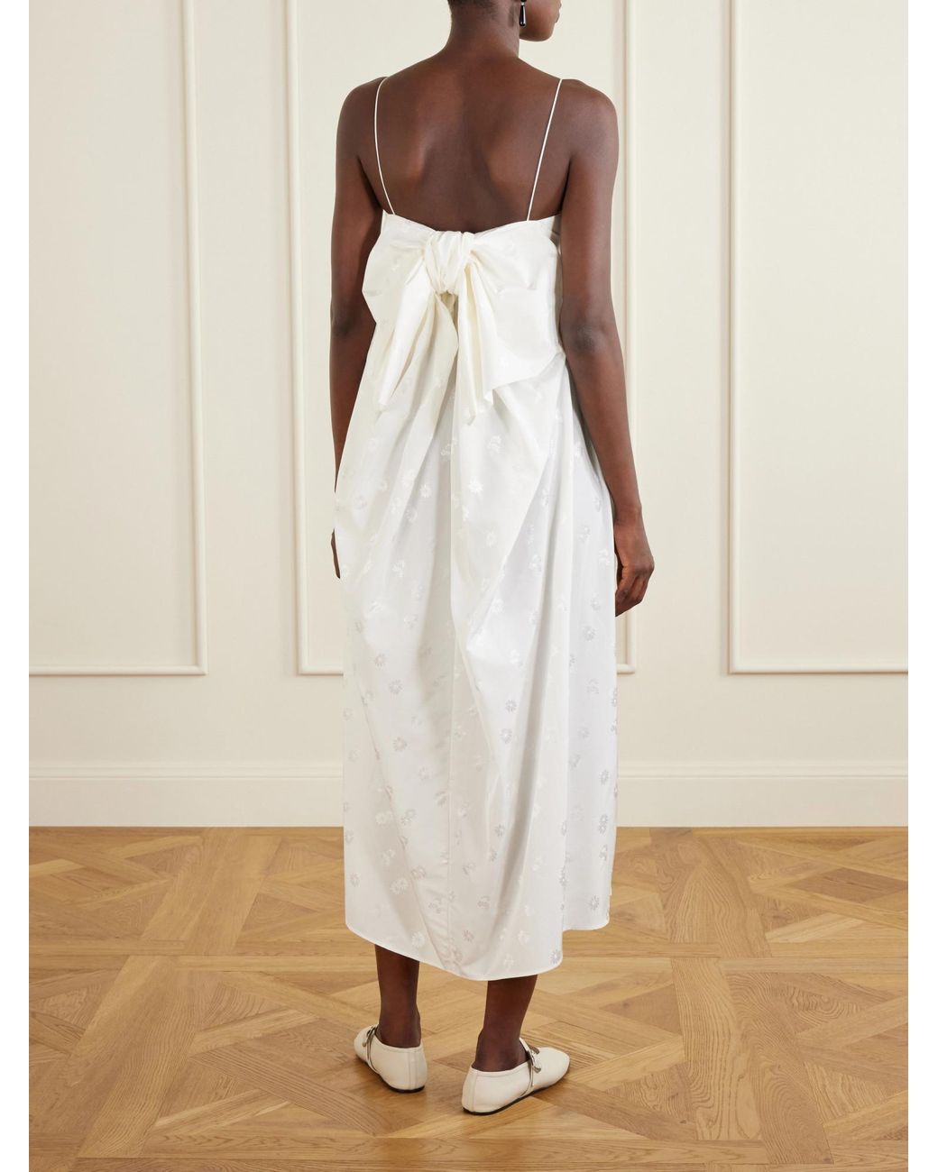 CECILIE BAHNSEN White Thin Strap Square Neck Dress