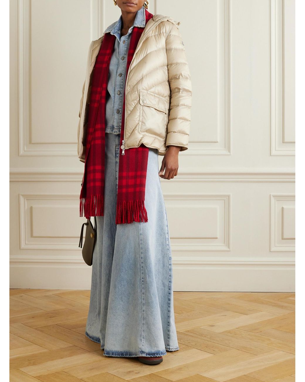 Moncler Natural Argenno Long-Sleeve Down Jacket