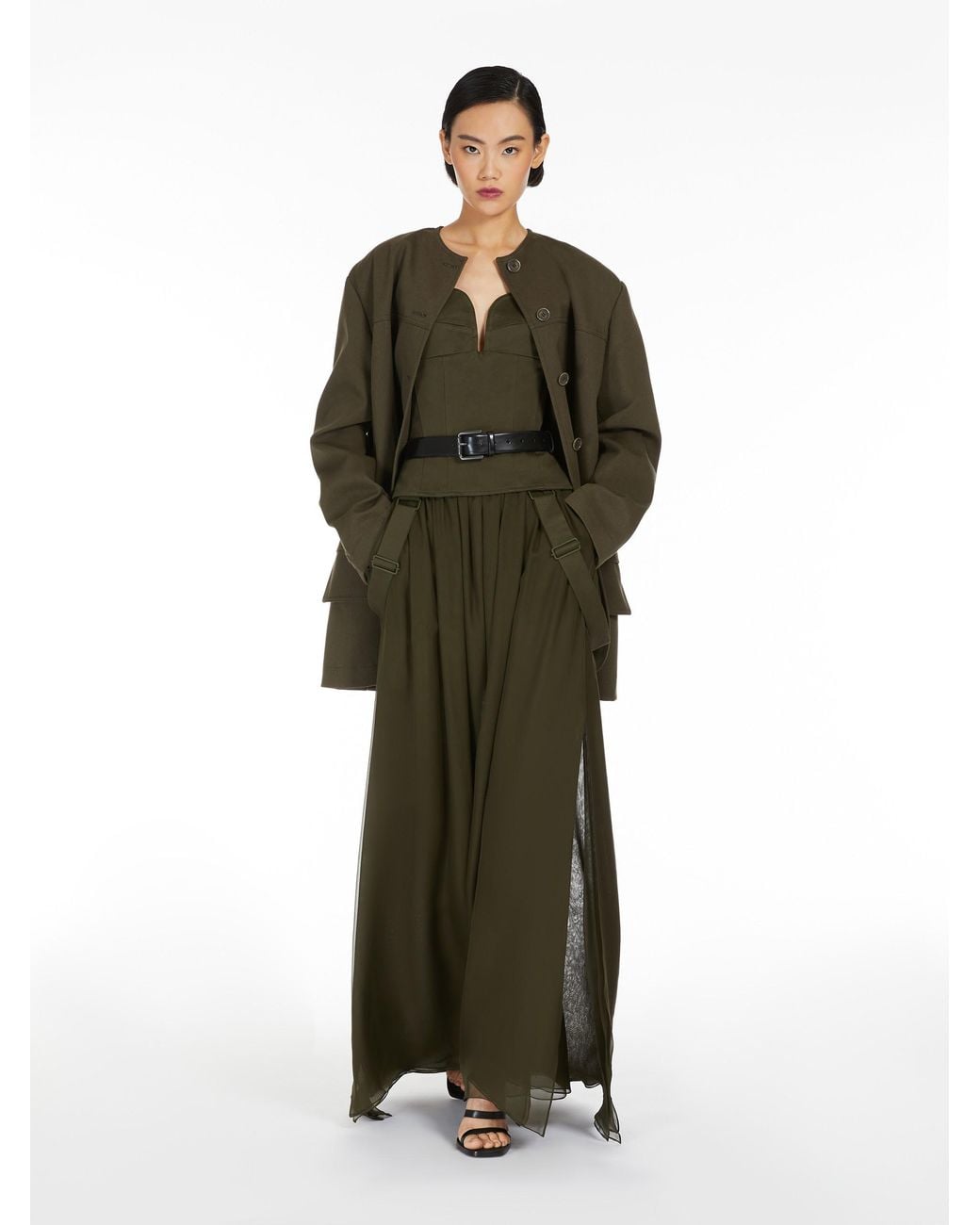 Max Mara Green Buckle Detailed Maxi Skirt