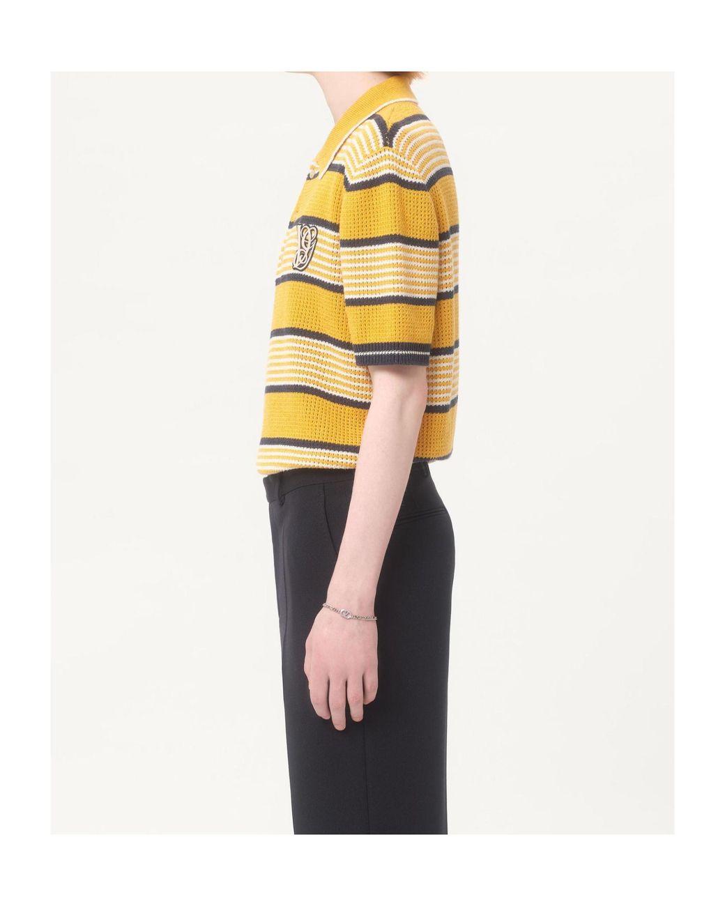 Valentino Yellow Long-Sleeved Linen And Cotton Polo Shirt With Vg Patch for men