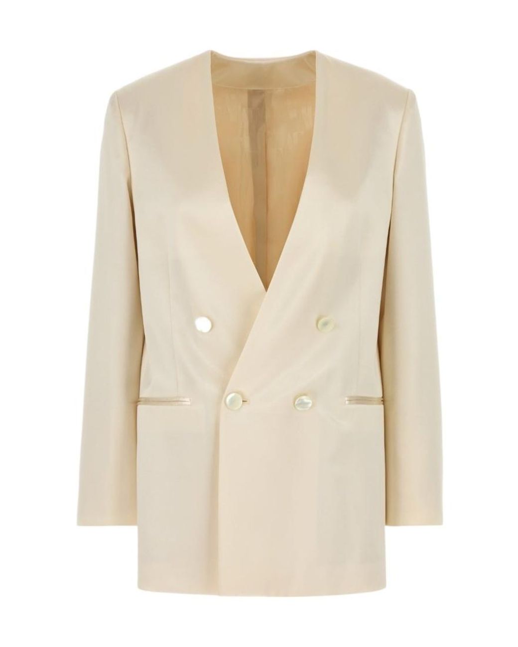 Alberta Ferretti Natural Double Breasted Satin Blazer