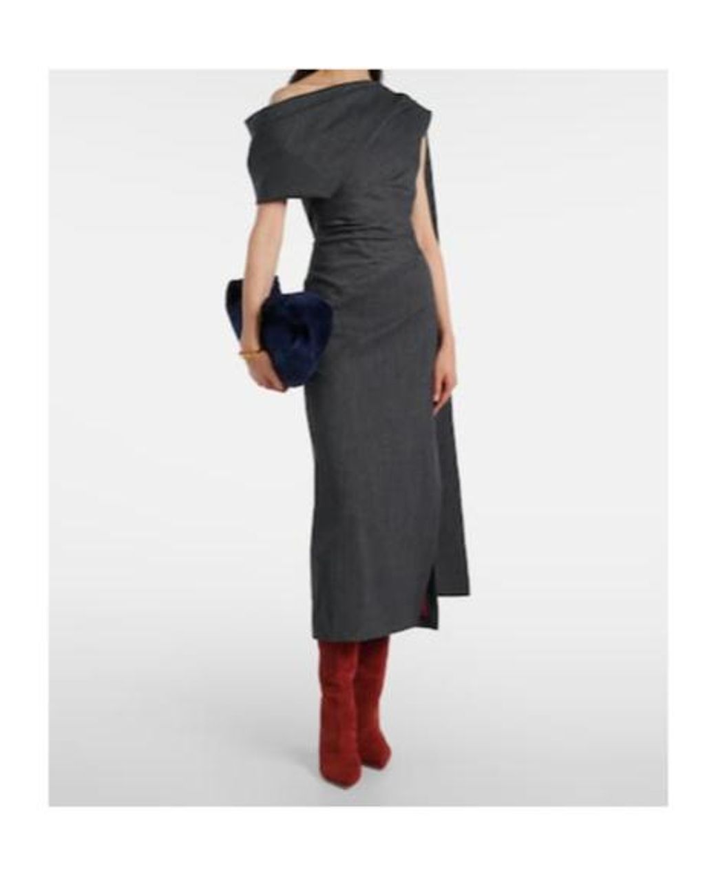 Roksanda Black Maite Herringbone Draped Midi Dress