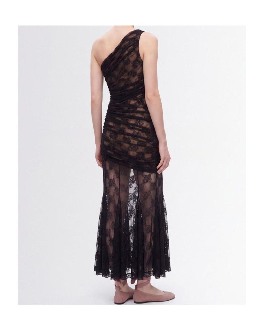 GIUSEPPE DI MORABITO Black One Shoulder Draped Lace Long Dress