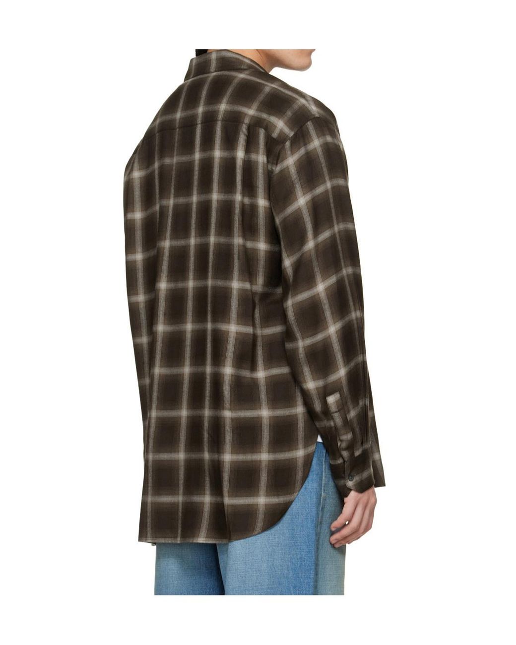 Ssstein Brown Plaid Loose Long Sleeve Shirt for men