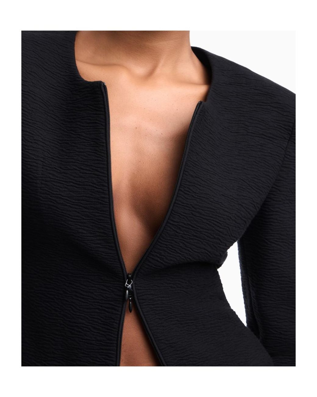 Emporio Armani Black Zip-Up Crewneck Jacket