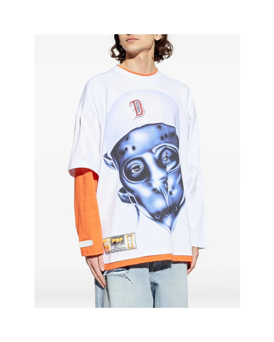 PDF CHANNEL Blue Pdf Mask Print Layered Long-Sleeve T-Shirt for men