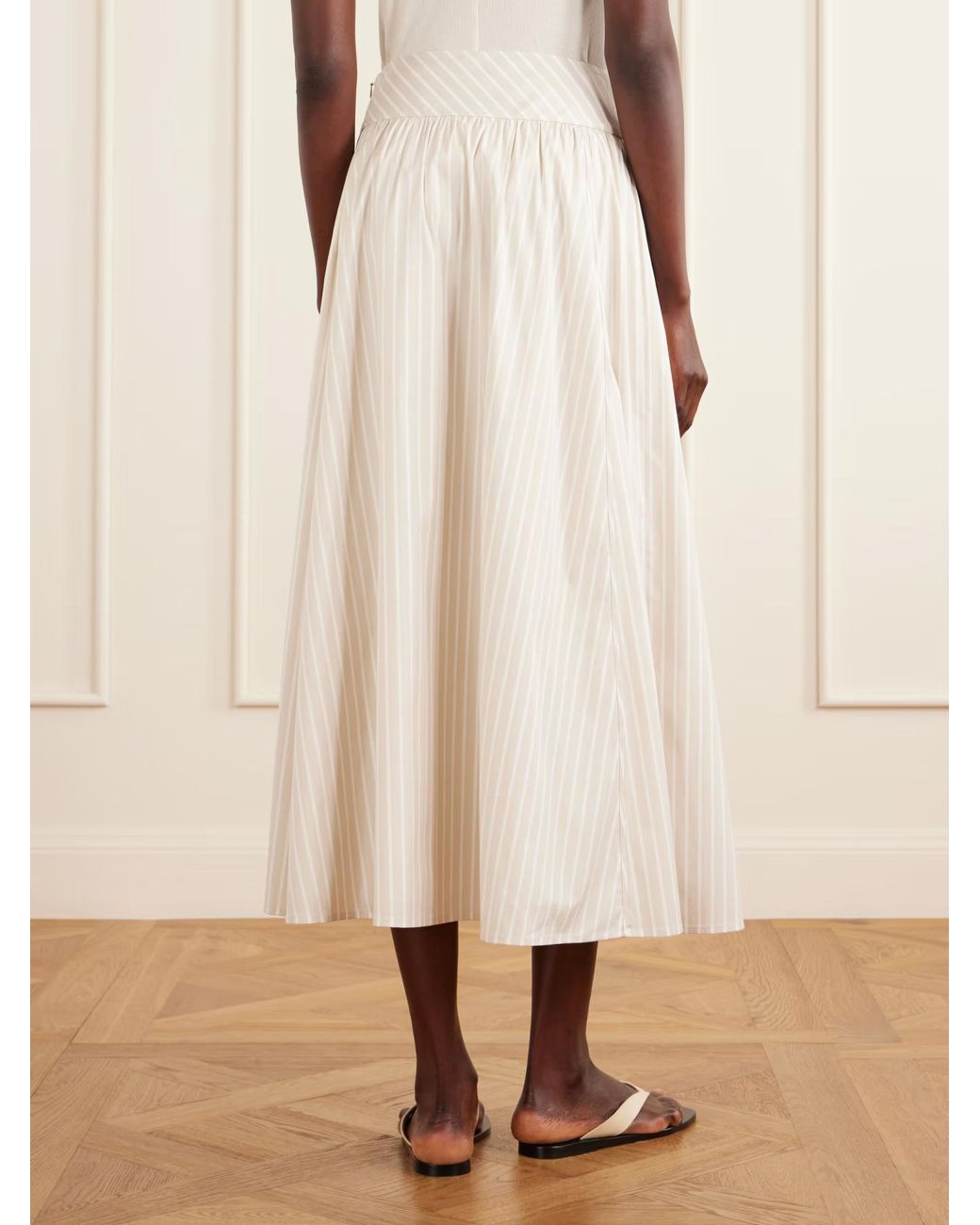 Theory White Striped Midi Skirt