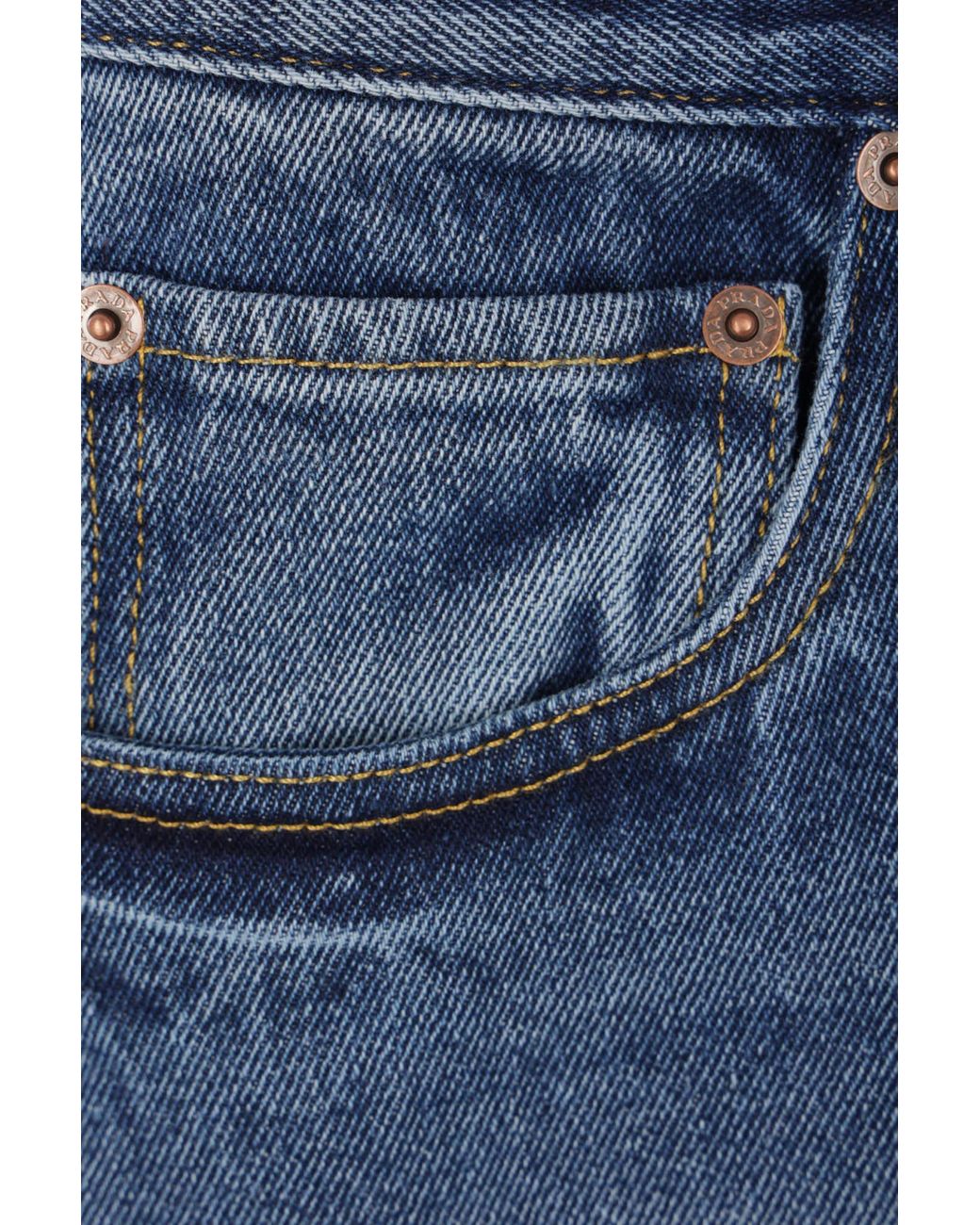 Prada Blue Logo Patch Wide-Leg Jeans