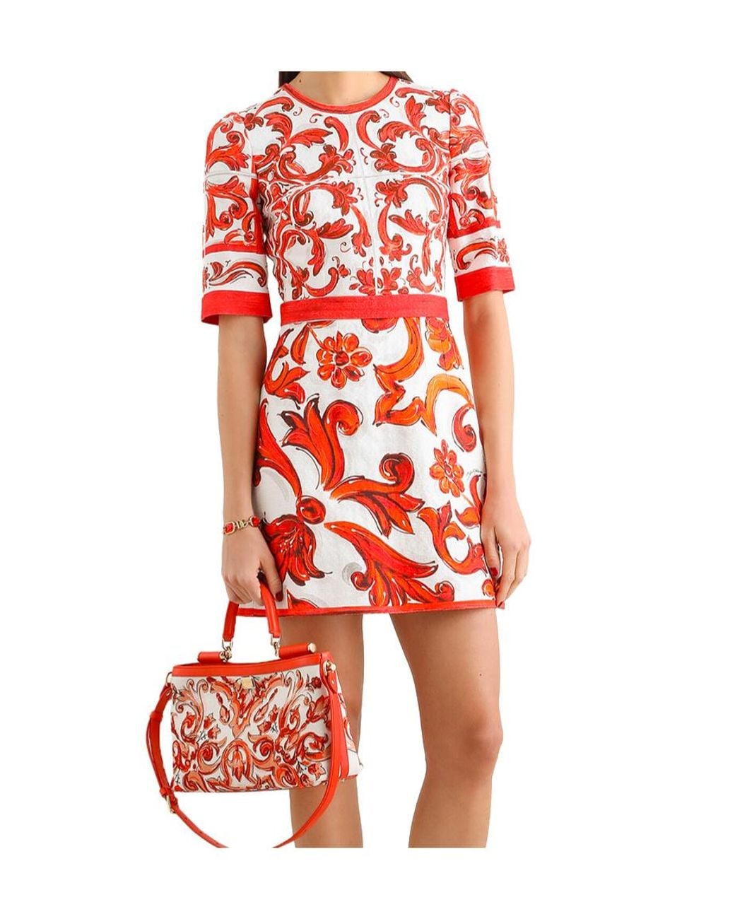 Dolce & Gabbana Red Majolica-Print Short Dress