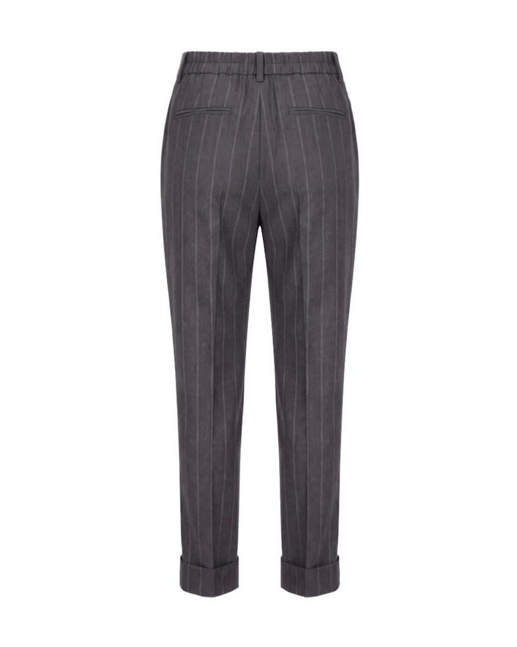 Peserico Gray Striped Casual Trousers