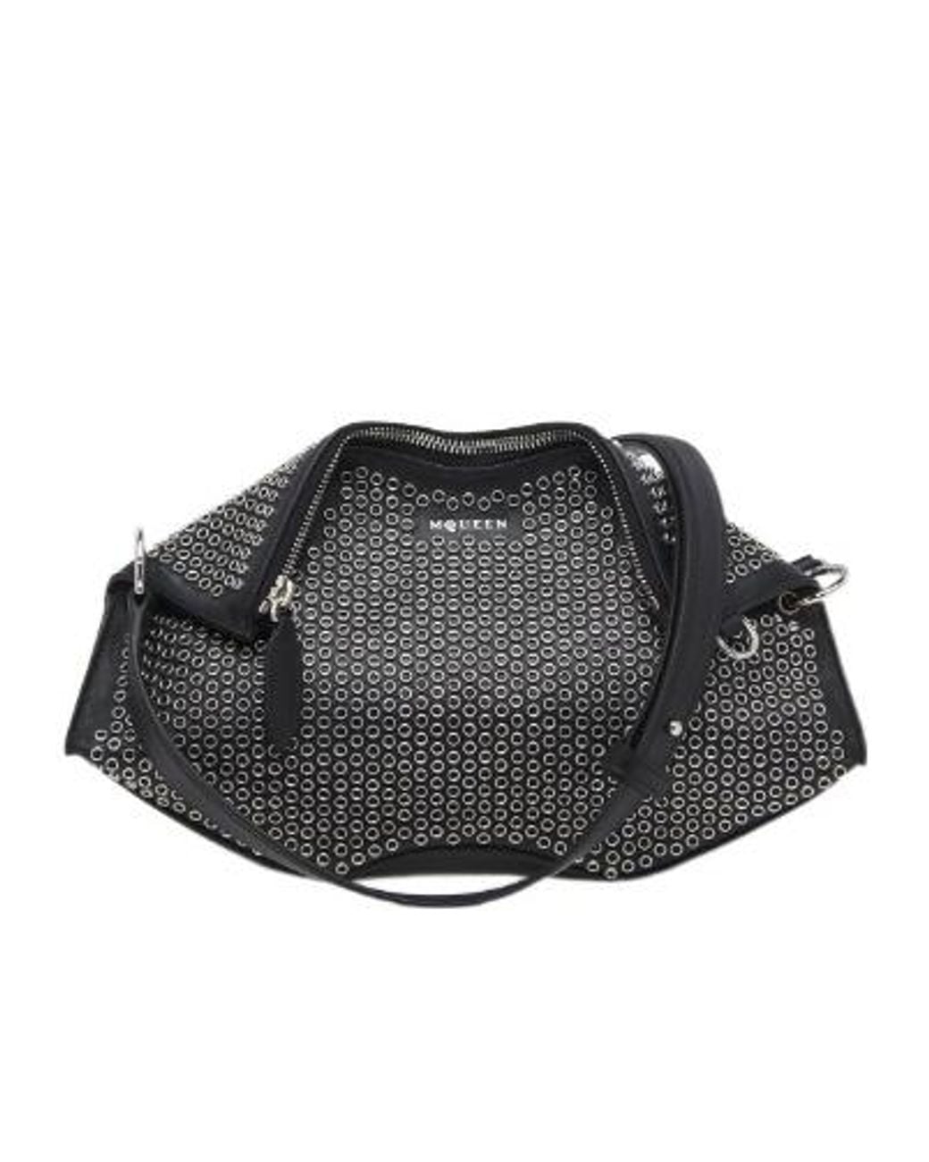 McQueen Black Manta Eyelet Detailed Clutch Bag