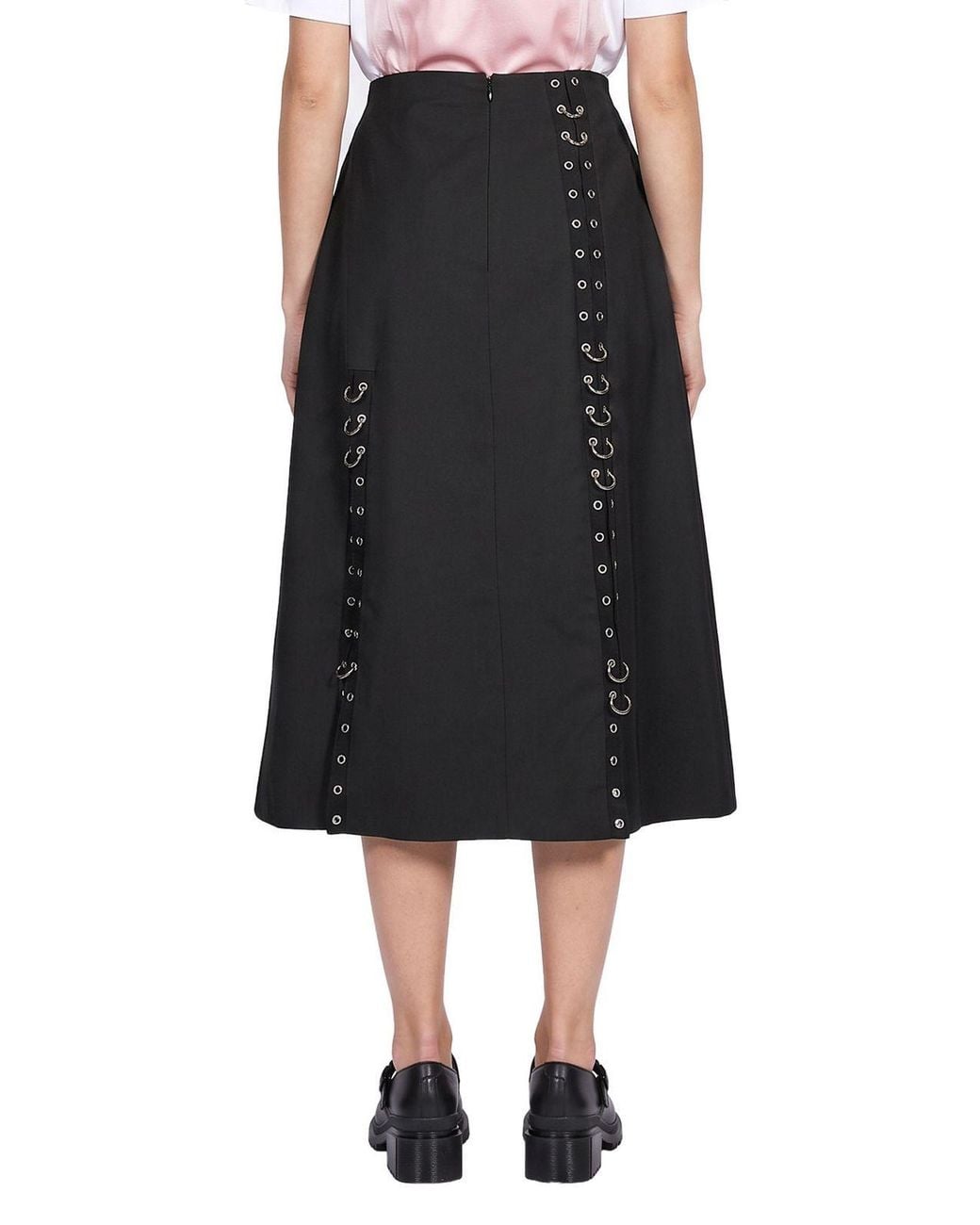Simone Rocha Black Eyelet-Embellished Hoop-Detail A-Line Midi Skirt