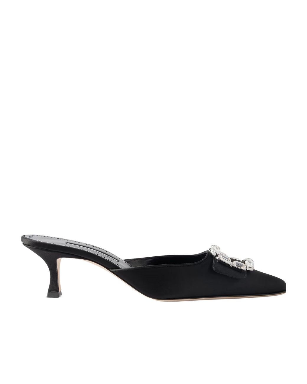 Manolo Blahnik Black Crystal-Embellished Satin Mules