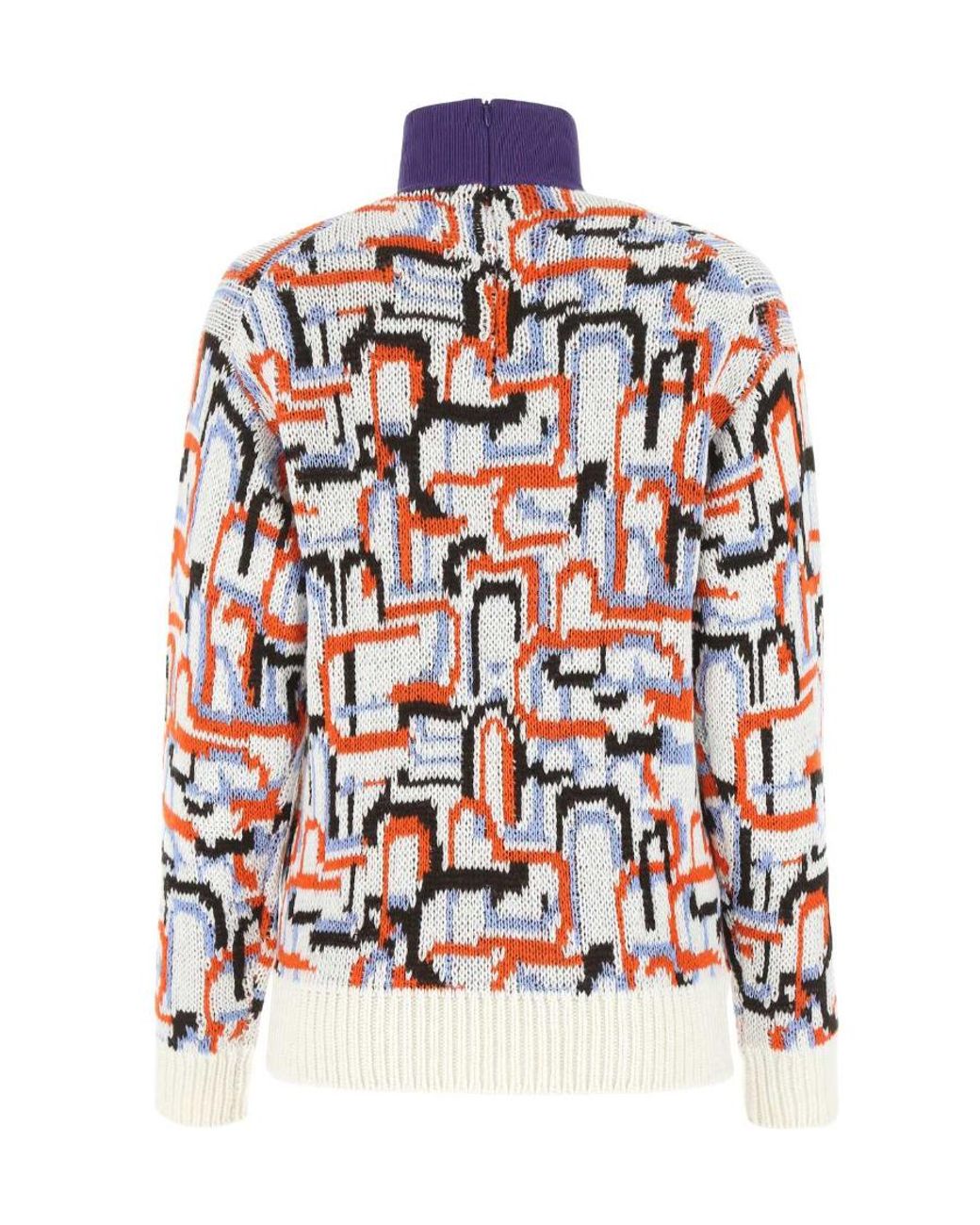 Prada White Abstract Pattern High-Neck Sweater