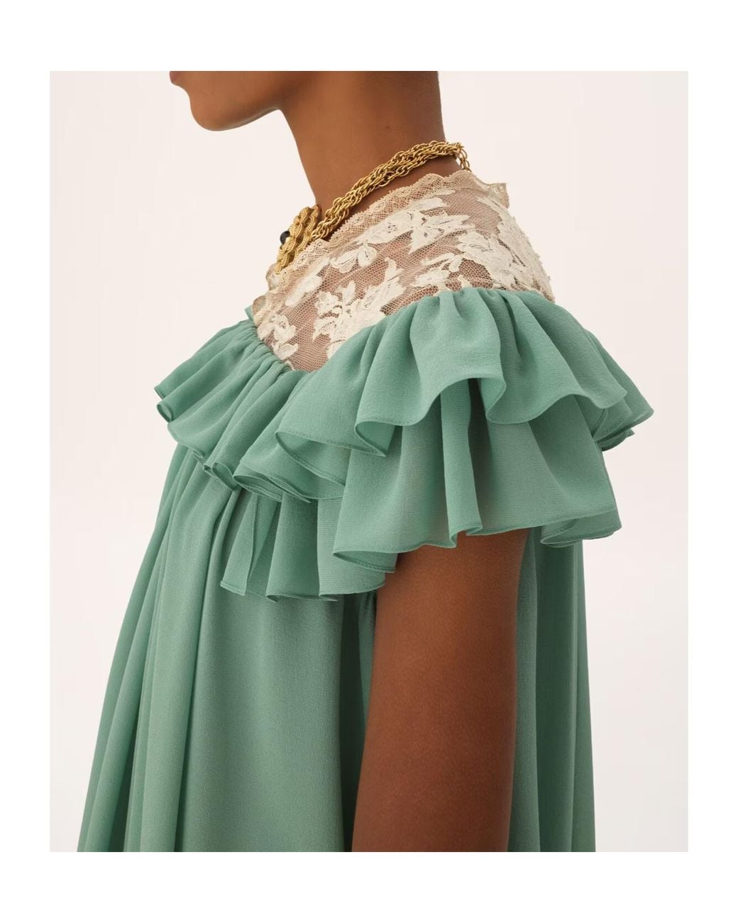 Chloé Green Short-Sleeve Mini Dress