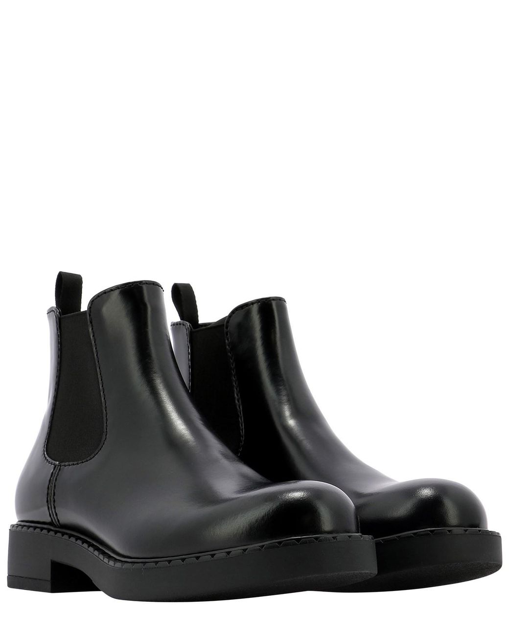 Prada Black Brushed Leather Chelsea Boots for men